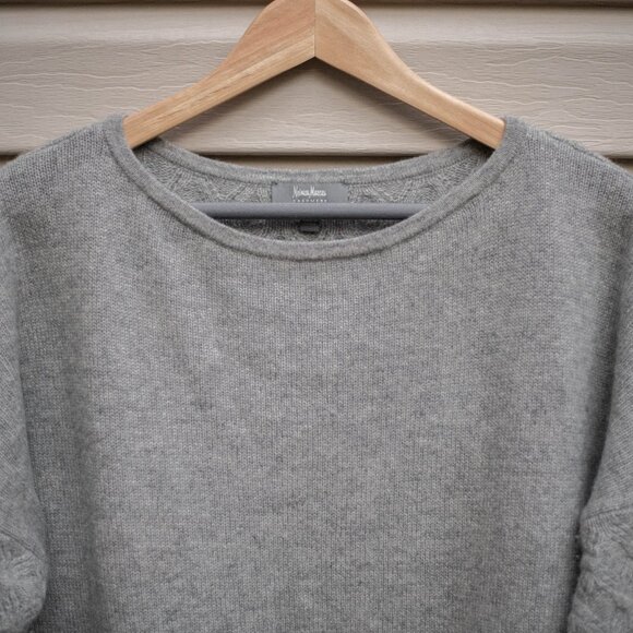 Neiman Marcus Cashmere Sweater L Gray Oversized Cable Knit High-Low Hem - Picture 2 of 9